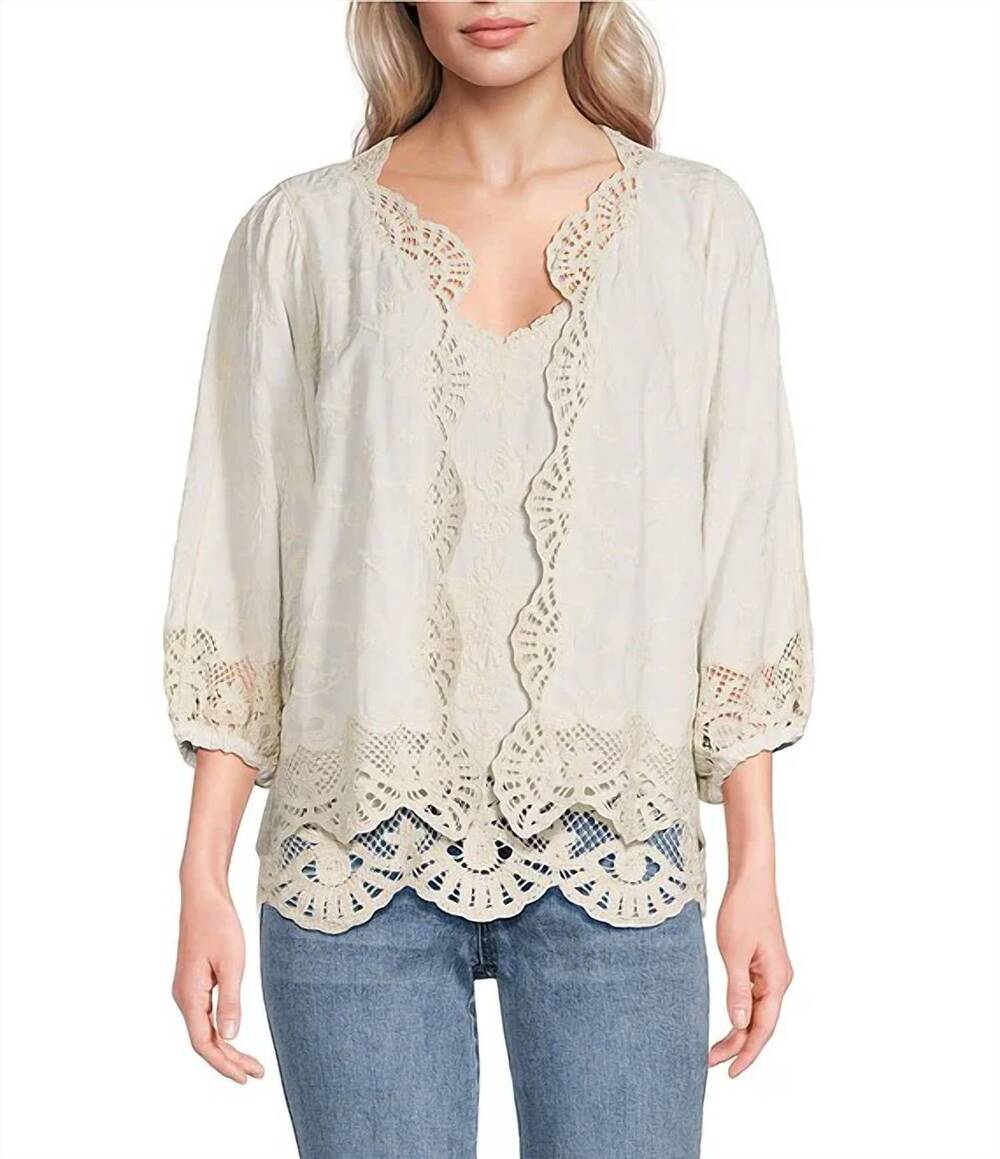 NEW DEMOCRACY open front crochet framing crop jacket - plus in off white natural